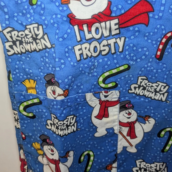 Frosty the Snowman Scrub Top Women's Size Small Blue Frosty Cotton Pockets - Picture 3 of 6